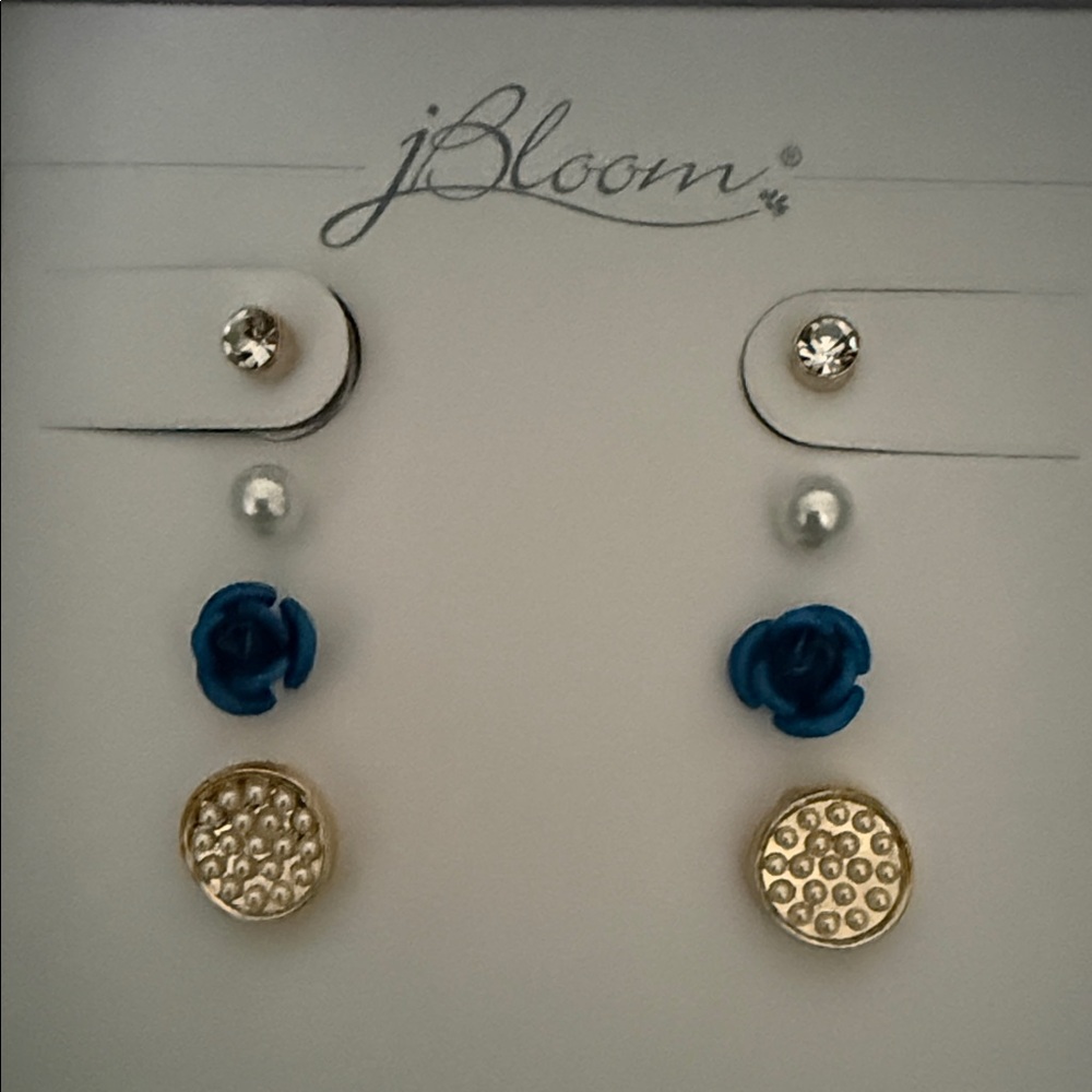 bloom Gold and Blue Rose Earrings